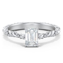 Vintage Solitaire Engagement Ring with Beaded Twisted Rope Band