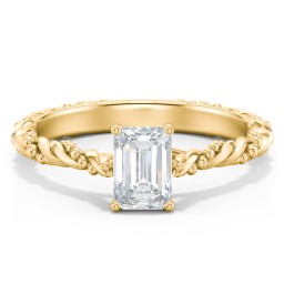 Vintage Solitaire Engagement Ring with Beaded Twisted Rope Band