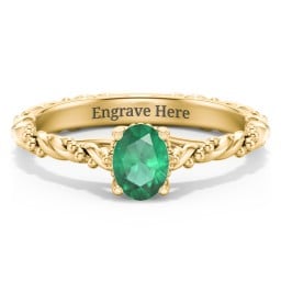 Vintage Solitaire Engagement Ring with Beaded Twisted Rope Band