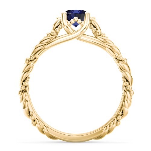 Vintage Solitaire Engagement Ring with Beaded Twisted Rope Band