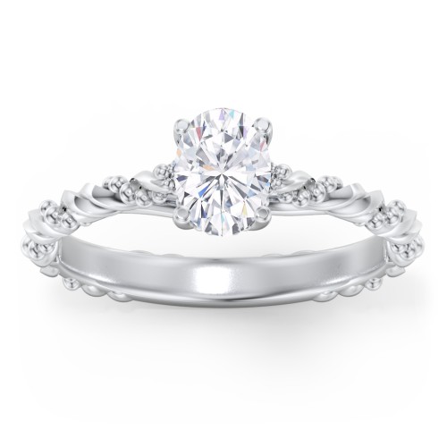 Vintage Solitaire Engagement Ring with Beaded Twisted Rope Band – 14K White Gold