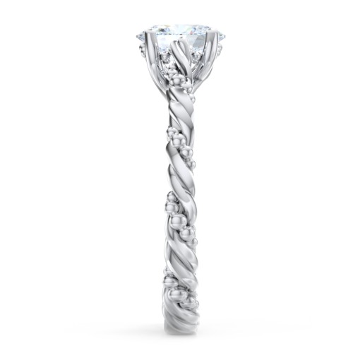 Vintage Solitaire Engagement Ring with Beaded Twisted Rope Band