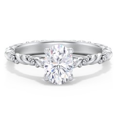 Vintage Solitaire Engagement Ring with Beaded Twisted Rope Band – 14K White Gold