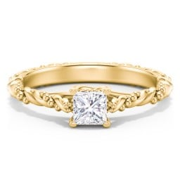 Vintage Solitaire Engagement Ring with Beaded Twisted Rope Band