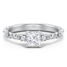 Vintage Solitaire Engagement Ring with Beaded Twisted Rope Band