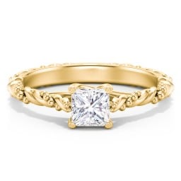 Vintage Solitaire Engagement Ring with Beaded Twisted Rope Band