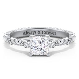 Vintage Solitaire Engagement Ring with Beaded Twisted Rope Band