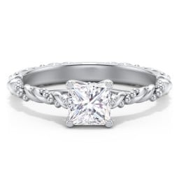 Vintage Solitaire Engagement Ring with Beaded Twisted Rope Band