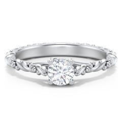 Vintage Solitaire Engagement Ring with Beaded Twisted Rope Band