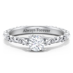 Vintage Solitaire Engagement Ring with Beaded Twisted Rope Band