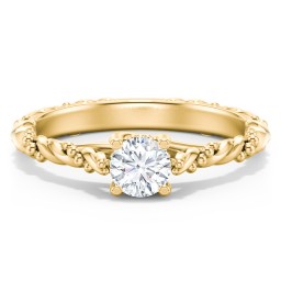 Vintage Solitaire Engagement Ring with Beaded Twisted Rope Band in 10K Solid Yellow Gold