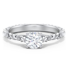 Vintage Solitaire Engagement Ring with Beaded Twisted Rope Band