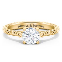 Vintage Solitaire Engagement Ring with Beaded Twisted Rope Band in 10K Solid Yellow Gold with 04LABDIAM-RD-1.00-SI1-F-VG