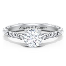 Vintage Solitaire Engagement Ring with Beaded Twisted Rope Band