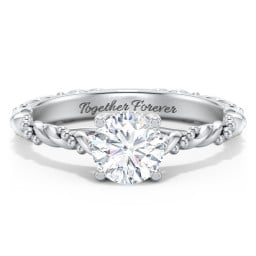 Vintage Solitaire Engagement Ring with Beaded Twisted Rope Band