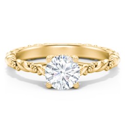 Vintage Solitaire Engagement Ring with Beaded Twisted Rope Band in 10K Solid Yellow Gold