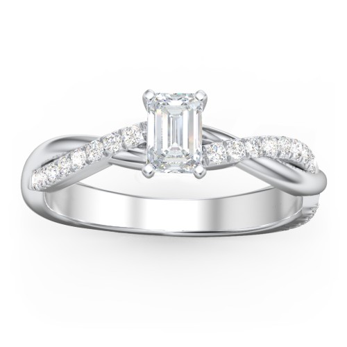 Twisted Infinity Engagement Ring with Side Stones – 14K White Gold with Lab Diamond
