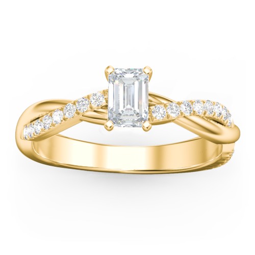 Twisted Infinity Engagement Ring with Side Stones – 10K Yellow Gold with Lab Diamond