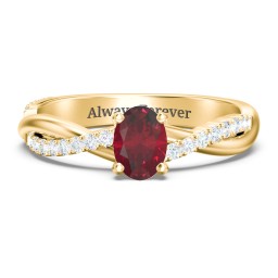 Twisted Infinity Engagement Ring with Side Stones in 10K Solid Yellow Gold with 07RUBY-OV-0.50 and Lab Diamond