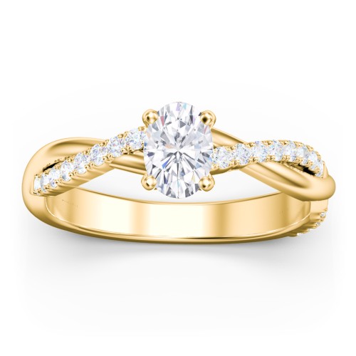 Twisted Infinity Engagement Ring with Side Stones – 10K Yellow Gold with Lab Diamond