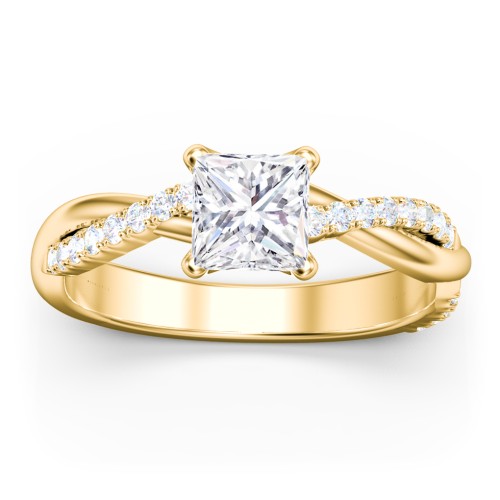 Twisted Infinity Engagement Ring with Side Stones – 10K Yellow Gold with Lab Diamond