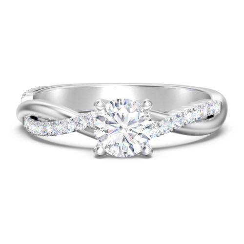 Twisted Infinity Engagement Ring with Side Stones – 14K White Gold with Lab Diamond