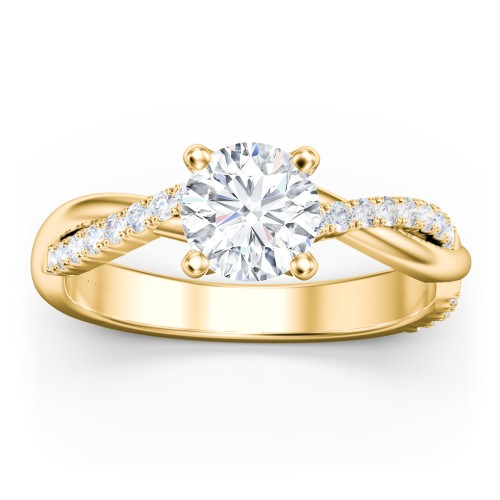 Twisted Infinity Engagement Ring with Side Stones – 10K Yellow Gold with Lab Diamond