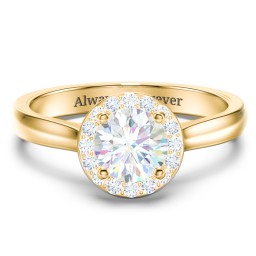 Classic Halo Solitaire Diamond Engagement Ring in 10K Solid Yellow Gold with 04LABDIAM-RD-1.00-SI1-F-VG and Lab Diamond