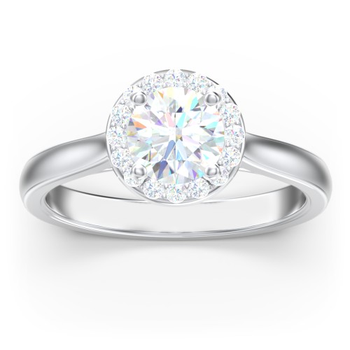 Classic Halo Solitaire Diamond Engagement Ring – 14K White Gold with Lab Diamond