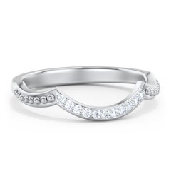 Diamond Accent Arched Wedding Band – 14K White Gold with Lab Diamond