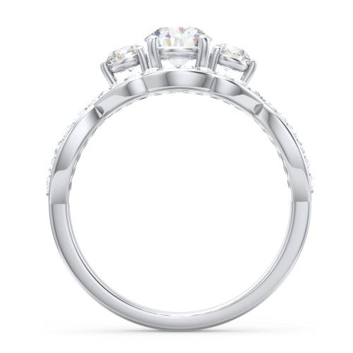 Halo 3-Stone Diamond Engagement Ring with Accented Twisted Band – 14K White Gold with Lab Diamond