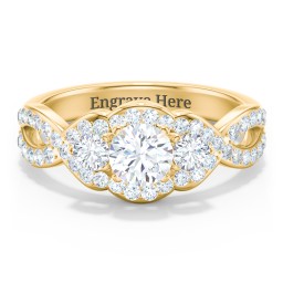 Halo 3-Stone Diamond Engagement Ring with Accented Twisted Band in 10K Solid Yellow Gold with 04LABDIAM-RD-0.50-VS2-F-VG and Lab Diamond