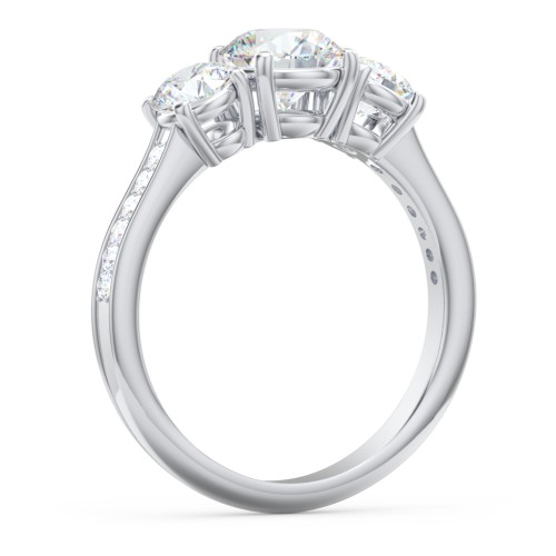 Classic 3-Stone Diamond Engagement Ring with Accents – 14K White Gold with Lab Diamond