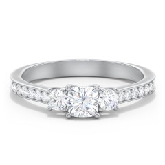Classic 3-Stone Diamond Engagement Ring with Accents – 14K White Gold with Lab Diamond