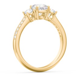 Classic 3-Stone Diamond Engagement Ring with Accents in 10K Solid Yellow Gold