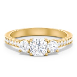 Classic 3-Stone Diamond Engagement Ring with Accents in 10K Solid Yellow Gold