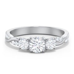 3-Stone Diamond Engagement Ring with Twisted Band and Accents