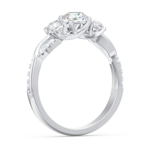 3-Stone Diamond Engagement Ring with Twisted Band and Accents – 14K White Gold with Lab Diamond