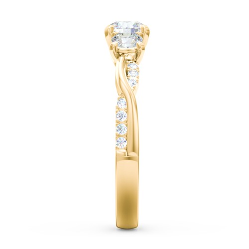 3-Stone Diamond Engagement Ring with Twisted Band and Accents – 10K Yellow Gold with Lab Diamond