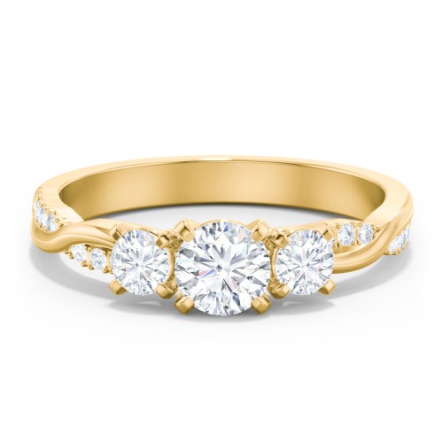 3-Stone Diamond Engagement Ring with Twisted Band and Accents – 10K Yellow Gold with Lab Diamond