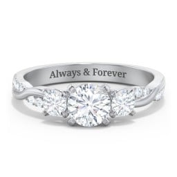 3-Stone Diamond Engagement Ring with Twisted Band and Accents