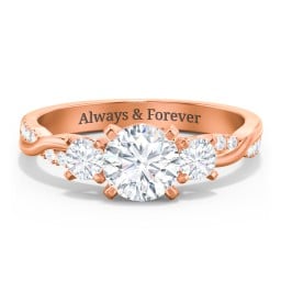 3-Stone Diamond Engagement Ring with Twisted Band and Accents