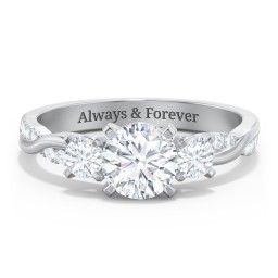 3-Stone Diamond Engagement Ring with Twisted Band and Accents
