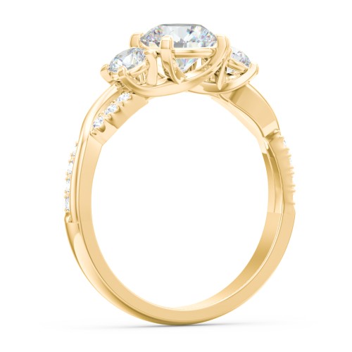 3-Stone Diamond Engagement Ring with Twisted Band and Accents – 10K Yellow Gold with Lab Diamond