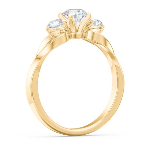 3-Stone Diamond Engagement Ring with Twisted Split Shank – 10K Yellow Gold with Diamond