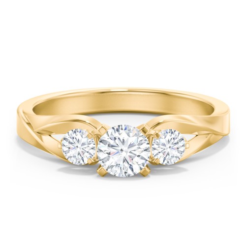 3-Stone Diamond Engagement Ring with Twisted Split Shank – 10K Yellow Gold with Diamond