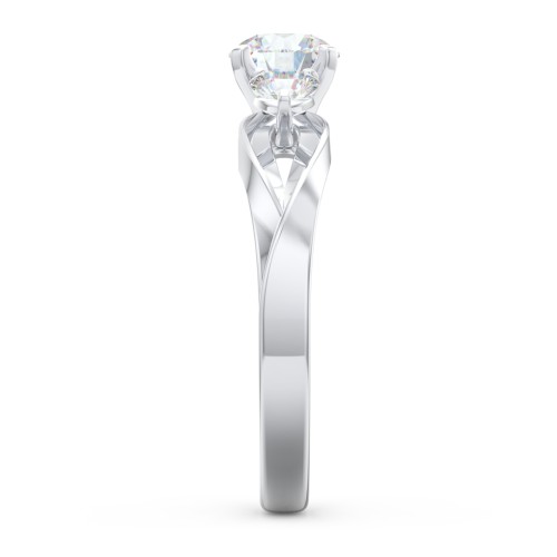 3-Stone Diamond Engagement Ring with Twisted Split Shank – 14K White Gold with Diamond