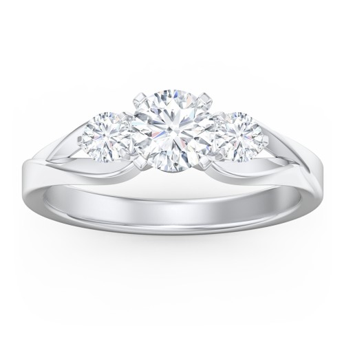 3-Stone Diamond Engagement Ring with Twisted Split Shank – 14K White Gold with Diamond
