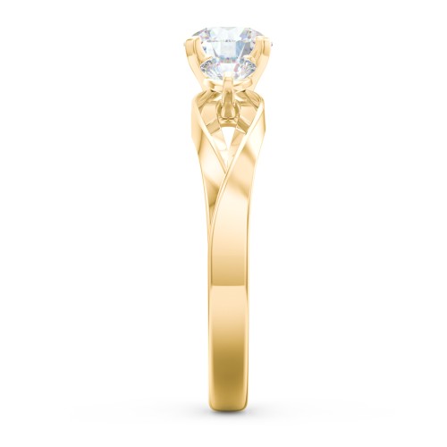 3-Stone Diamond Engagement Ring with Twisted Split Shank – 10K Yellow Gold with Diamond