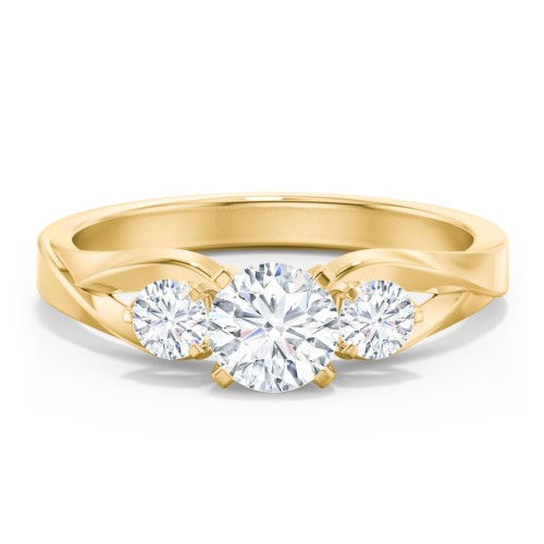 3-Stone Diamond Engagement Ring with Twisted Split Shank – 10K Yellow Gold with Diamond